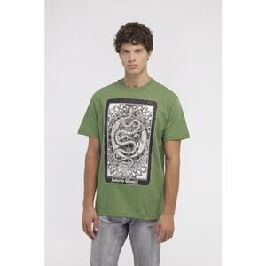 Roberto Cavalli 100% Cotton Crew Neck Snake Graphic T-Shirt Green Men's Size XL